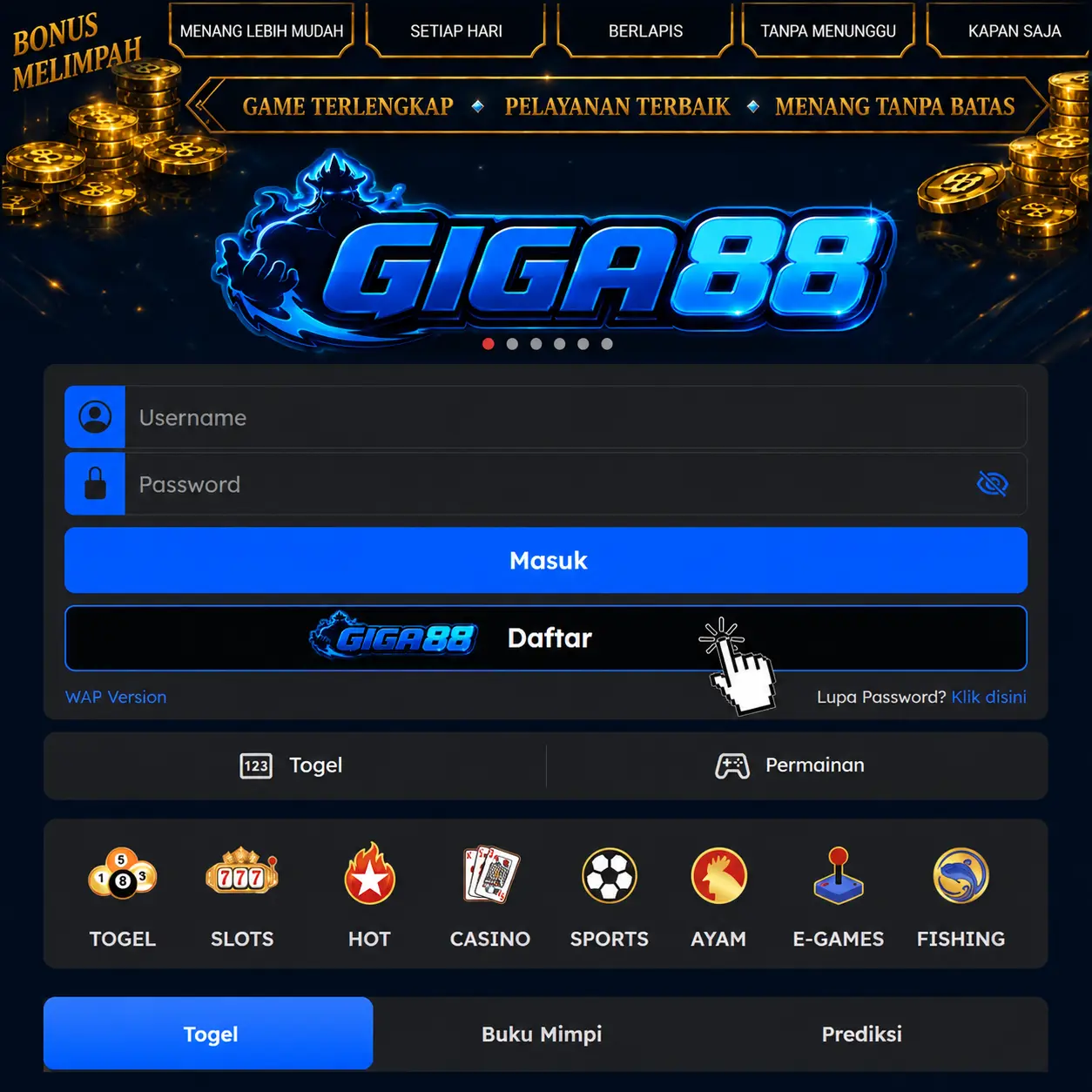 Langkah pertama tekan tombol daftar GIGA88